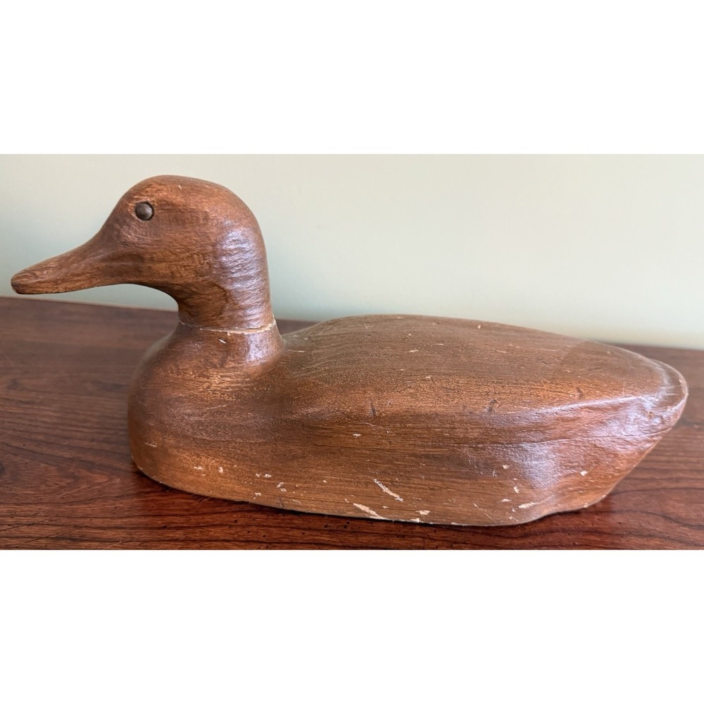 Vintage Antique Hand Carved‎ Wooden Duck Decoy, Glass Eyes, Early 1900s